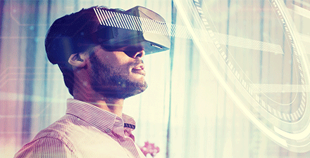 Man with virtual reality goggles on