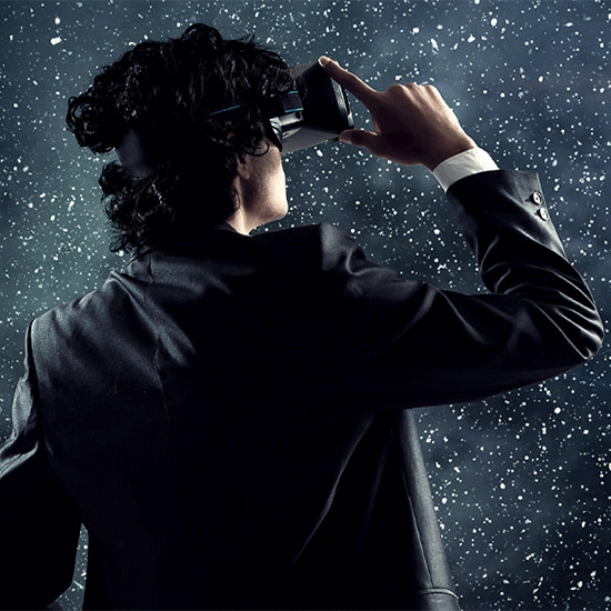 Man with virtual reality goggles on